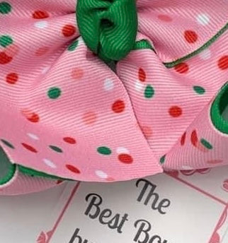 Big6/ 7” UNLINED Christmas Dots on Pink Bow {Christmas 2023}